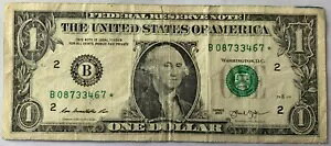 2013$1bill Star Note �d���V���A���ԍ� FW B08733467*