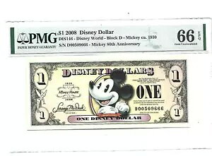 �f�B�Y�j�[ $1 �h�� 2008 DIS146 80TH SUPERB GEM UNC D00509666 PMG 66 EPQ