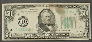 1934C $50 FRN �A�M���������� - �_�[�N�O���[�� �V�[�� DGS * �N���[�u�����h Lot#CA079