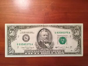 1990 ���A $50 �V�J�S (G) Fed Res Note Fr 2124-G - Cir- G93585375A