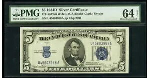 1934D $5 �V���o�[�ؖ����m�[�g Clark/Snyder PMG Choice UNC�B 64 EPQ 804