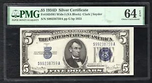 FR�B 1654Wi 1934-D $5 �V���o�[�ؖ����ʉݎ��� PMG ������-64EPQ (D)