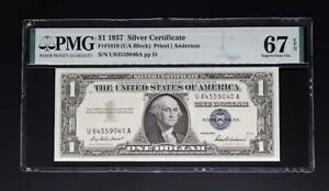 1957 $1 �h�� �V���o�[�ؖ����V���A���ԍ� U84559040A PMG 67 EPQ �f���炵����� Unc