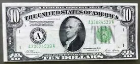 1928B $10 FRN [] BOSTON [] GOLD モットーノート [] Fr.2002-A [] SN# A 3302453