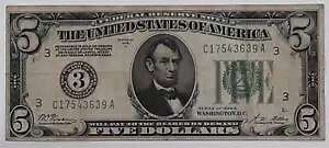 �V���[�Y 1928-A $5 FRN �t�B���f���t�B�A �f�B�X�g���N�g C-A �u���b�N�u���������v - VF �R���f�B�V����