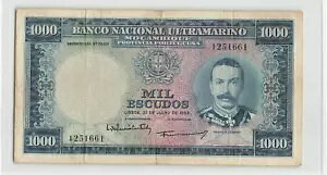 MOZAMBIQUE 1000 Escudos 1953�AP-105�A�ō��z�ʁA�f�G�� VF�A���A�B T5