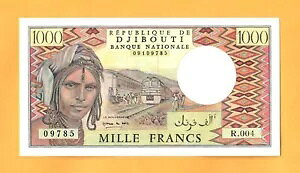 DJIBOUTI-1000 FRANCS-1991-PICK 37e-�V���A���ԍ� 09785 �AUNC �B