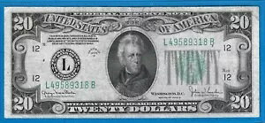 1934 D $20 FRN L-San Francisco�A�O���[���V�[���A���C�h�^�C�v�ACirc Very Fine�ANice!