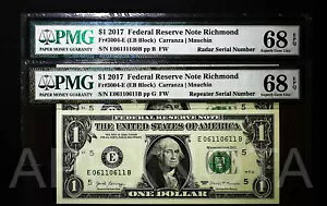 [���[�_�[/���s�[�^�[�y�A] FRN $1 2017 PMG 68 SUPERB GEM UNC EPQ FANCY SET E-B �u���b�N