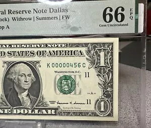 ? $1 1999 FRN -Note �t�@���V�[ �V���A���ԍ� K 00000456 C -EPQ 66 3 �����_�[