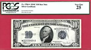 1934C $10 �V���o�[�ؖ��� STAR Note PCGS 25 VF s/n *01559484A Fr. 1704*