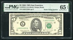 FR 1979-L 1988 $5 FRN �uRADAR S/N L02211220A�v �J���t�H���j�A�B�T���t�����V�X�R PMG GEM UNC-65EPQ