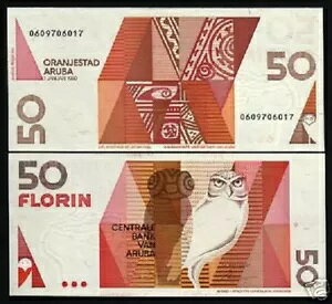 ARUBA 50 FLORIN P-9 1990 �t�N���E UNC �������E�ʉ� ���� �I�����_����