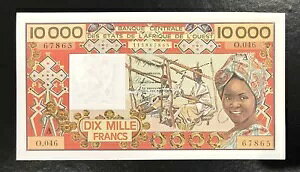 W.A.S / CODE A IVORY COAST-10000 FRS-ND (1977-92)-S/N 67865-PICK 109Aj �AUNC �B