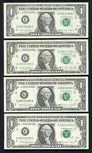 (4) 1988-A $1 FRN �́u�}�b�`���O ���[�_�[ �V���A���ԍ� E09233290F�AEI�AGN�A����� GU�vGEM UNC