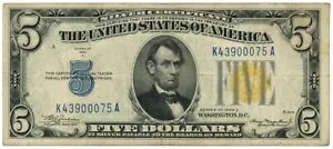 5 DOLLARI OCCUPAZIONE AMERICANA DELLA SICILIA SIGILLO GIALLO 1934 A BB-