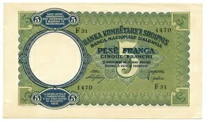 5 �t�����L ���O�m �f�B�^���A E ALB. BANCA NAZIONALE D'ALBANIA GIUGNO 1939 SUP-