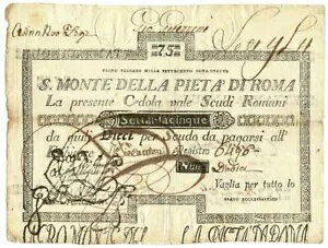 75 SCUDI CEDOLA SACRO MONTE DELLA PIET? DI ROMA 01/02/1792 qBB