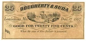 1862 Dougherty & Suda�A���C�W�A�i�B�A�~�Y�[���B 25c �c�� UNL (59133)