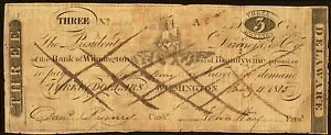DE $3 Bank of WILMINGTON & BRANDYWINE �f���E�F�A�B 1815 �N 1 �� 4 �� Haxby DE-85 C46