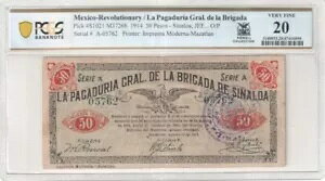 ���L�V�R Rev/La Pagaduria Gral dela Brigada P#S1021 M3726b 1914 50 �y�\ PCGS VF20