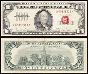 ���ɑf���炵�� *��* ��_�őN���� VF 1966 A $100 RED SEAL US Note!���������I