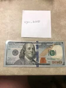 $100 US Note �t�@���V�[ �V���A���ԍ� 08456780 5 �X�g���[�g �i���o�[ ���� �~���[ �u�b�N�G���h