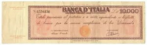 10000 ���� FALSO D'EPOCA TITOLO PROVVISORIO TESTINA REPUBBLICA IT 08/04/1947 qBB