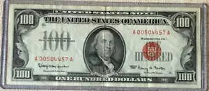 1966 �N $100 �č������A���b�h�V�[���� S/N�A���̈ӌ��ł� F/VF 9441