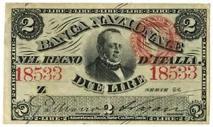 2 LIRE BANCA NAZIONALE NEL REGNO D'ITALIA CAVOUR 25/07/1866 SPL-