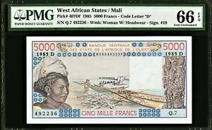 ���A�t���J���� �}�� ���^�[ D 5000 �t���� 1985 Pick-407Df GEM UNC PMG 66 EPQ