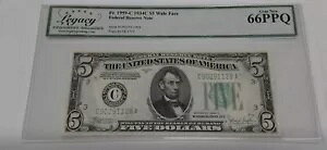 1934-C $5 FRN ���C�h �t�F�C�X �m�[�g�AC-A �u���b�N ���K�V�[ �W�F�� New-66 PPQ�AFr. 1959-C