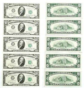 1950-E $10 �T���t�����V�X�R�n�� FRN Fr 2015-L Unc. 5 �A���ԍ�