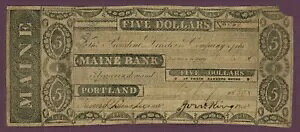 1833 Maine Bank�A���C���B�|�[�g�����h $5 �p�~���ꂽ���� No.860 470-G16 (60519)
