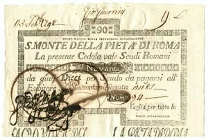 90 SCUDI CEDOLA SACRO MONTE DELLA PIET? DI ROMA 01/05/1797 SUP+