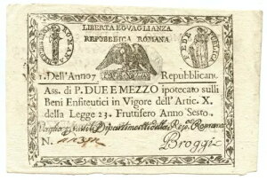 2,5 PAOLI ASSENATO REPUBLICA ROMANA STATO PONTIFICIO DAL 09/09/1798 SUP-