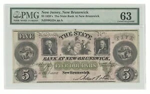 NJ350G52a 1850s $5 �j���[�W���[�W�[�B�j���[�u�����Y�E�B�b�N�A�������APMG 63