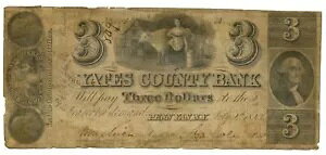 1843 Yates County Bank�A�y�� �����A�j���[���[�N $3 �p�~���� No.10033 (62087)