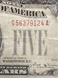 ���󏭂� 1928 D �V���[�Y $5 ���b�h �V�[�� �č��@��ʉ݃m�[�g �~�b�N�X ���_�[# 12345679 �I