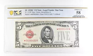 1928 C $5 �č��@��ʉ݃X�^�[�m�[�g Fr#1528* �I�� AU 58 PCGS *2355