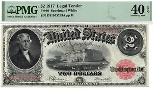 1917 �N $2 �č��@��ʉ݁A��^���� Fr. 60 - PMG XF40 EPQ!�u���X���b�g�o�b�N�I