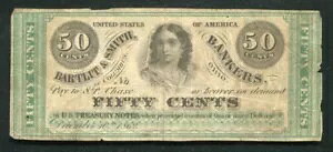 1862 �N 50 �Z���g Wm. H. RESTIEAUX at BARTLIT & SMITH�ABANKERS COLUMBUS�AOH �p�~