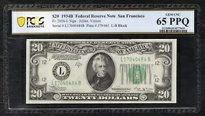 FR�B 2056-L 1934-B $20 FRN �J���t�H���j�A�B�T���t�����V�X�R PCGS ������Ζ�����-65PPQ