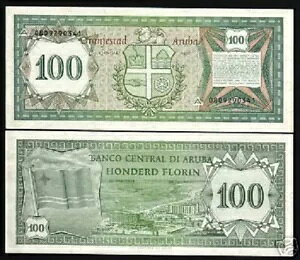 ARUBA 100 FLORIN P-5 1986 �I�����_ �z�e���� UNC �J���u�C�ʉݎ���