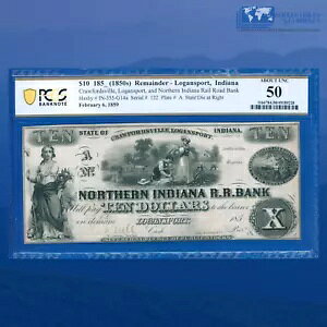1850 �N�� $10 ���[�K���Y�|�[�g�A�C���f�B�A�i�B�m�[�U�� �C���f�B�A�i R.R. ��s�AOBSOLETE note�APCGS AU 50