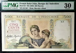 PMG 30 VF 1939 FRANCH INDO-CHINA 500 �s�A�X�g���m�[�g Minor Rust(+1 B/�m�[�g)#18092