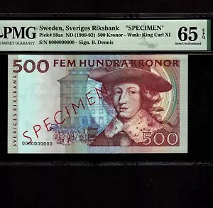 �X�E�F�[�f�� 500 �N���[�i 1989-92 P-59as * PMG Gem Unc 65 EPQ * �W�{ *
