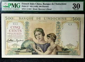 PMG 30 VF 1939 FRANCH INDO-CHINA 500 �s�A�X�g���m�[�g Minor Rust(+1 B/�m�[�g)#18096