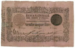25 LIRE FALSO D'EPOCA BANCA NAZIONALE NEL REGNO D'ITALIA 30/10/1867 MB+