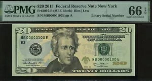 2013 $20 FRN MB00000100E P.M.G #66EPQ